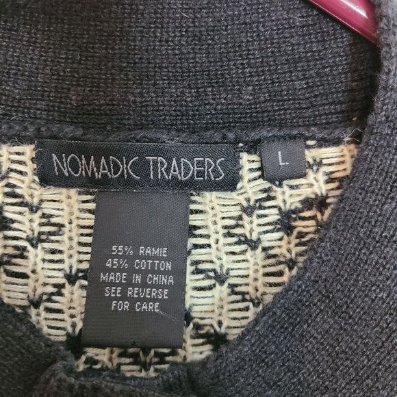 Nomadic Traders Womens L Black Tan Geometric Button Front Cardigan Sweater - Picture 6 of 7